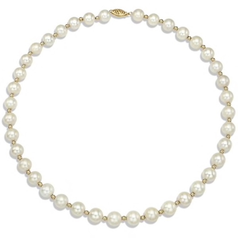14k Yellow Gold Beads & White Freshwater Pearl Nec